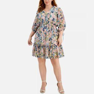 TAYLOR WOMAN Womens White Tie Cuffs Skirt Lined Sleeve Dress Plus 24W